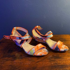 jimmy Choo Neon orange painted Bemi Wedge